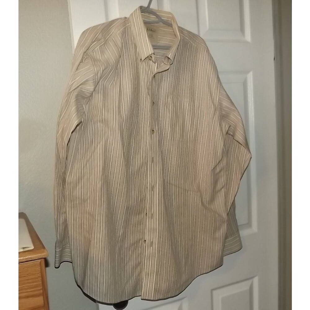 L.L.Bean Shirt Mens XL Tall Tan Stripe Button Down Long Sleeve Casual Cotton